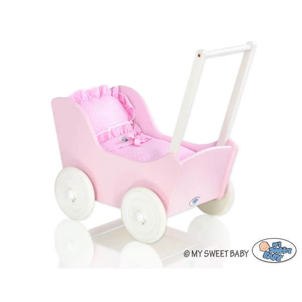 Landau de Poupée en Bois Rose Blanc