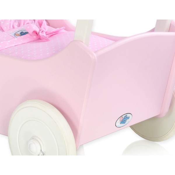 Landau de Poupée en Bois Rose Blanc