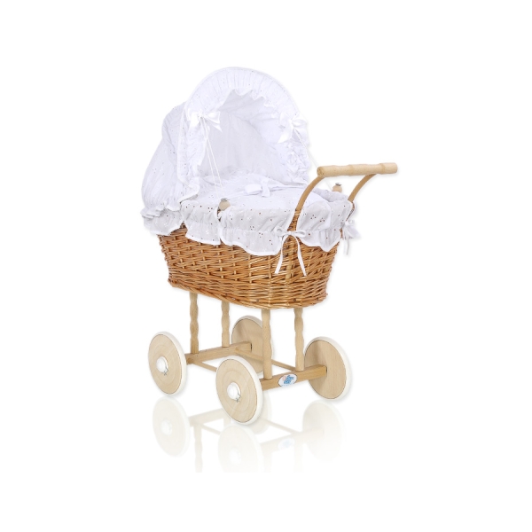 Landau de Poupée en Osier Naturel Blanc