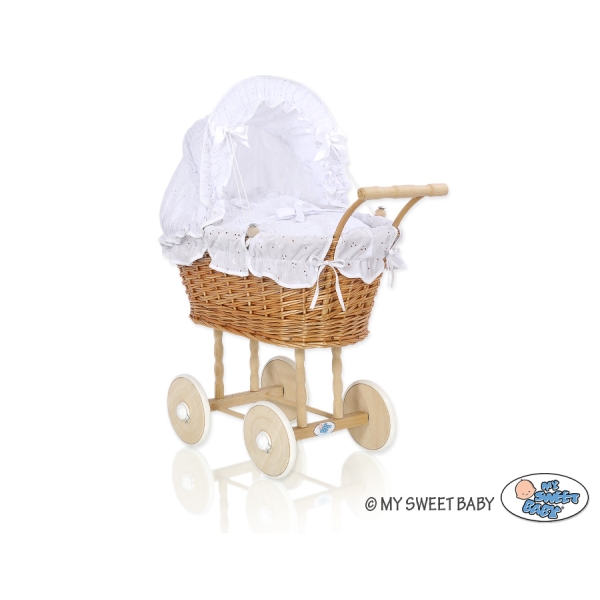 Landau de Poupée en Osier Naturel Blanc