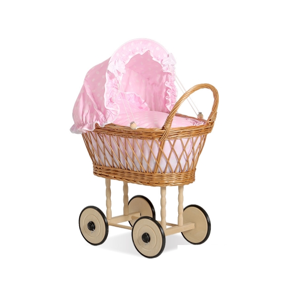 Landau de Poupée en Osier Naturel Rose
