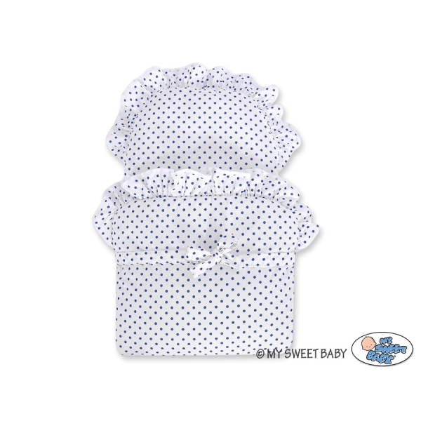 Landau de Poupée en Rotin Blanc Bleu Marine à Pois