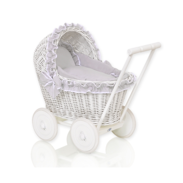 Landau de Poupée en Rotin Blanc Gris