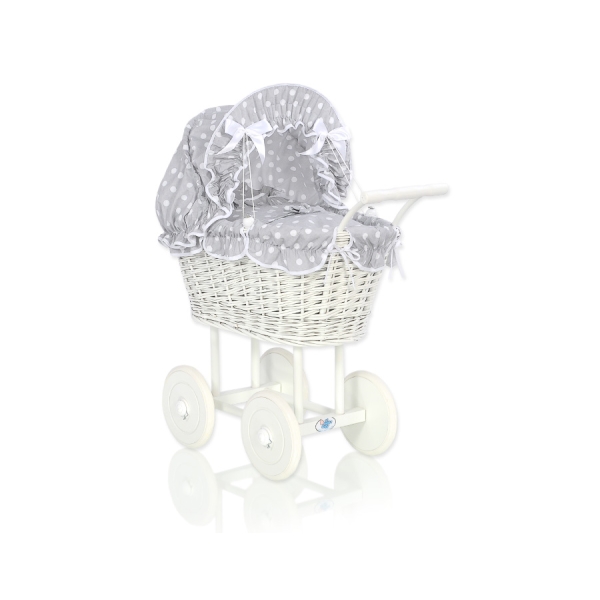 Landau de Poupée en Rotin Blanc Gris à Pois