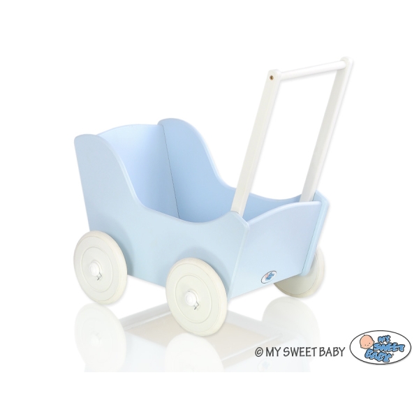 Landau en Bois pour Poupée Blanc Bleu