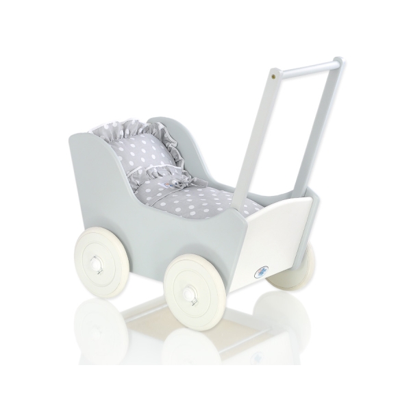 Landau en Bois pour Poupée Blanc Gris