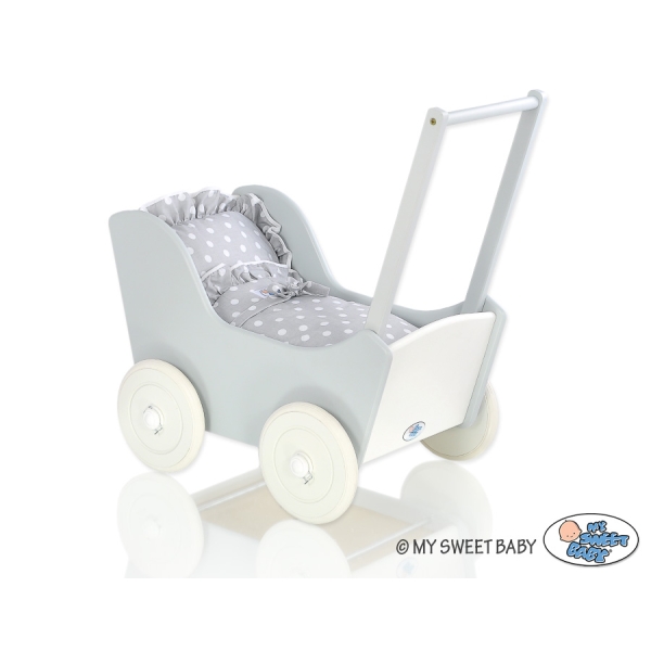 Landau en Bois pour Poupée Blanc Gris