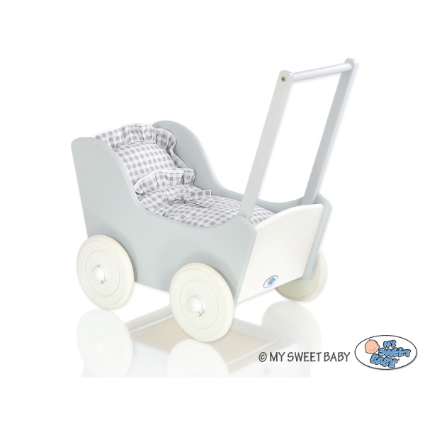Landau en Bois pour Poupée Blanc Gris