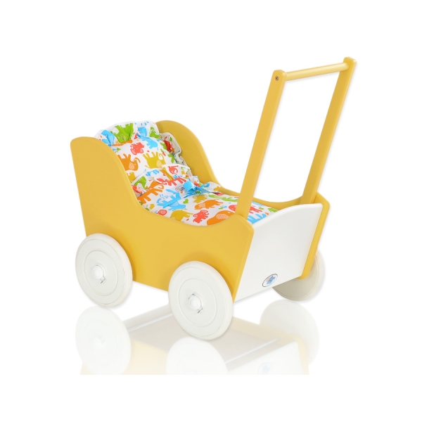 Landau en Bois pour Poupée Blanc Jaune