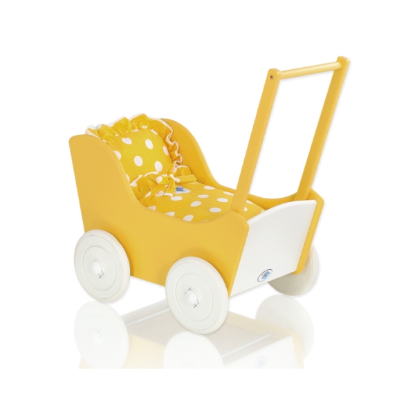 Landau en Bois pour Poupée Blanc Jaune