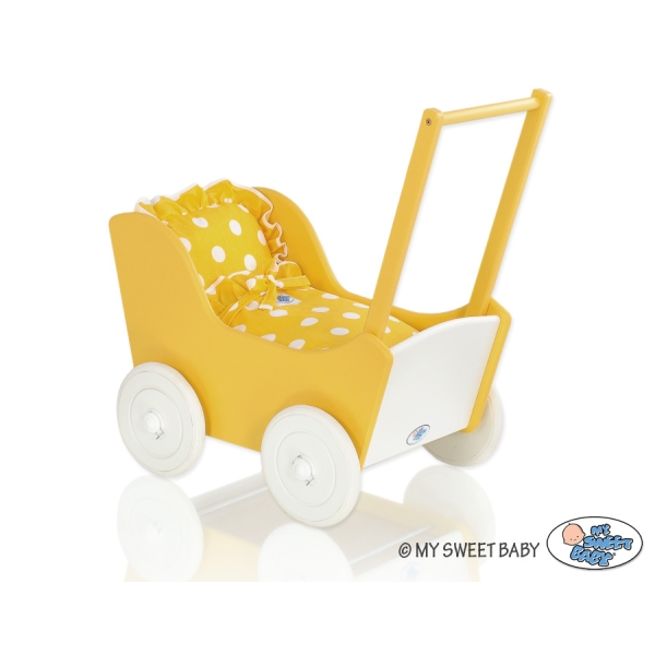 Landau en Bois pour Poupée Blanc Jaune