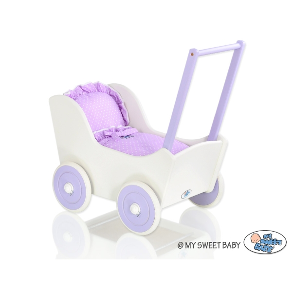Landau en Bois pour Poupée Blanc Lila