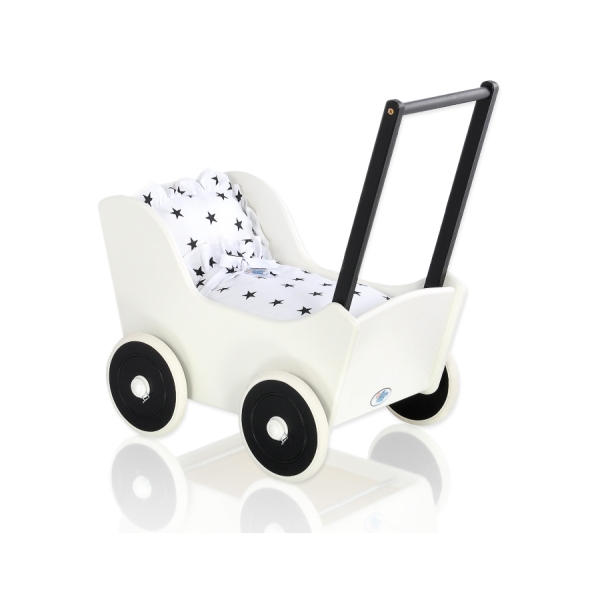 Landau en Bois pour Poupée Blanc Noir