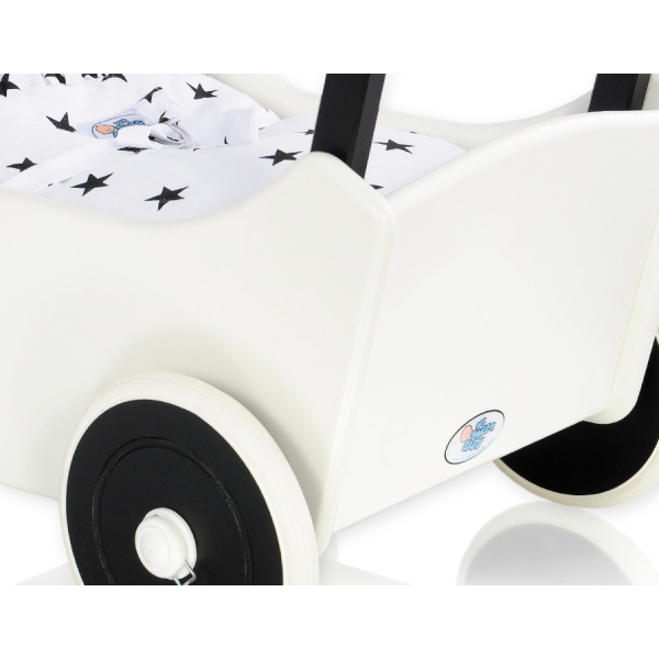 Landau en Bois pour Poupée Blanc Noir