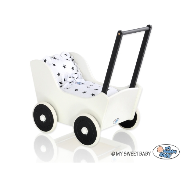Landau en Bois pour Poupée Blanc Noir