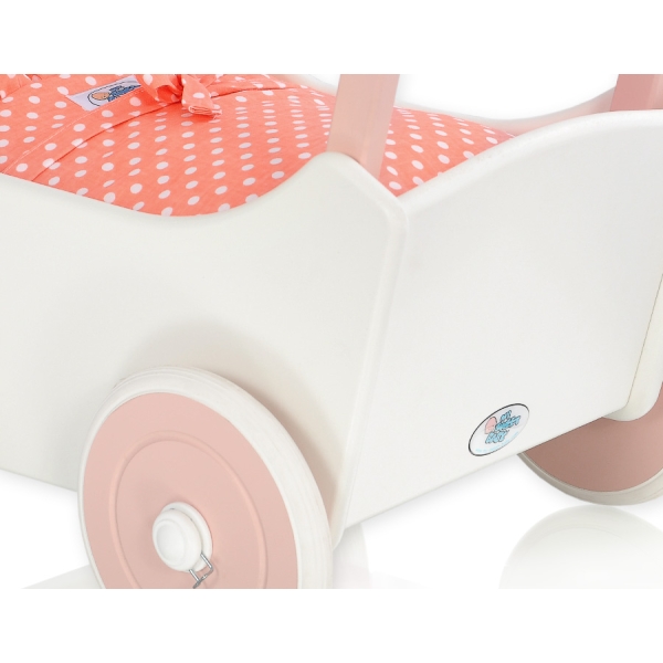 Landau en Bois pour Poupée Blanc Rose Poudré