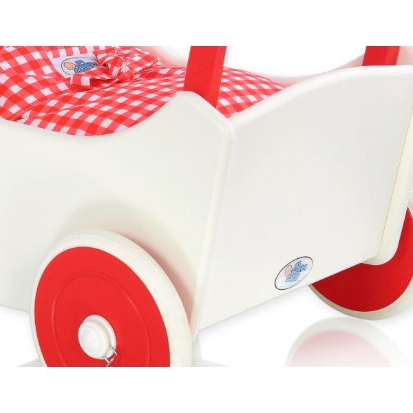 Landau en Bois pour Poupée Blanc Rouge
