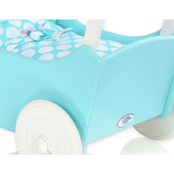 Landau en Bois pour Poupée Blanc Turquoise