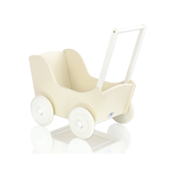 Landau en Bois pour Poupée Crème Blanc