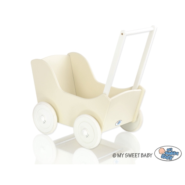 Landau en Bois pour Poupée Crème Blanc
