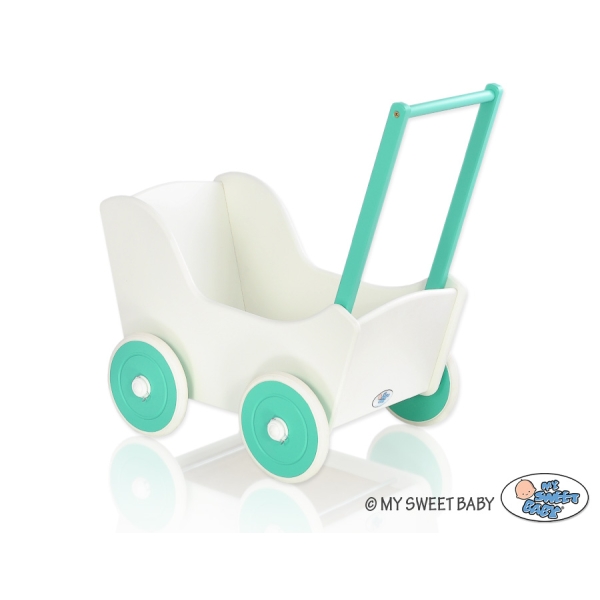 Landau en Bois pour Poupée Menthe Blanc