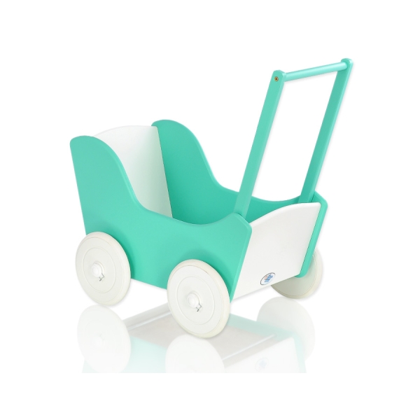 Landau en Bois pour Poupée Menthe Blanc