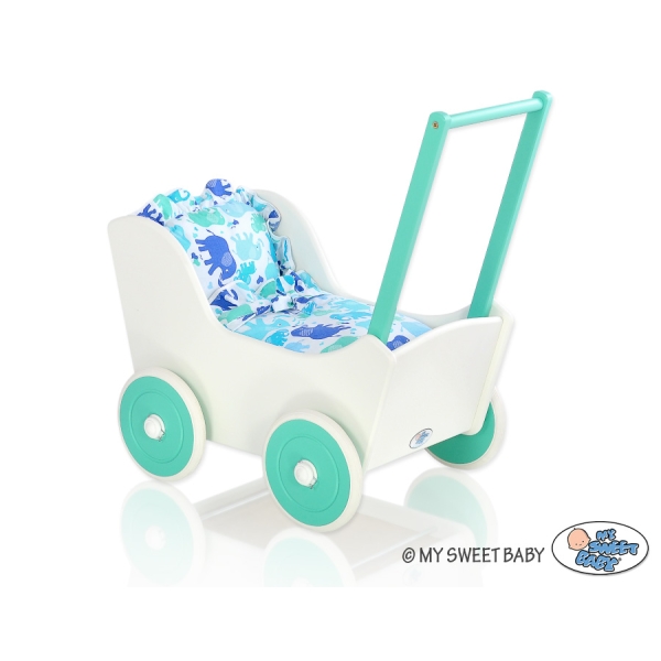 Landau en Bois pour Poupée Menthe Blanc