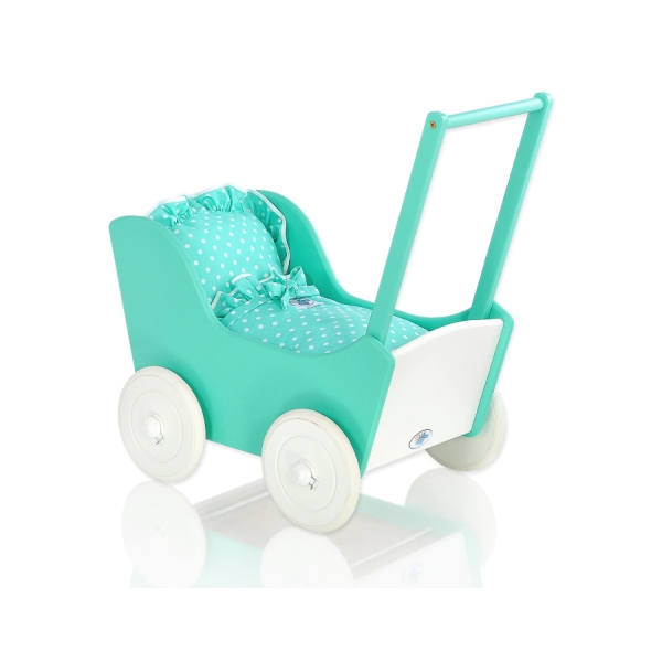 Landau en Bois pour Poupée Menthe Blanc