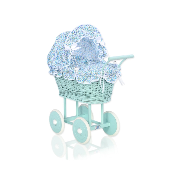 Landau en Osier Bébé Jouet Bleu Menthe Fleurs