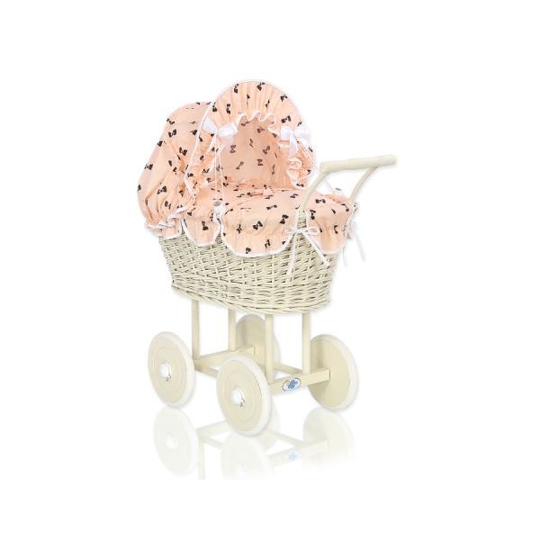 Landau en Osier Bébé Jouet Crème Petits Nœuds