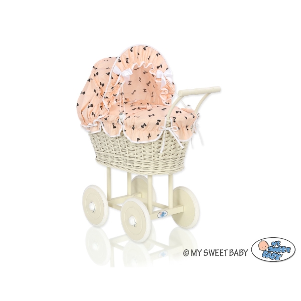 Landau en Osier Bébé Jouet Crème Petits Nœuds