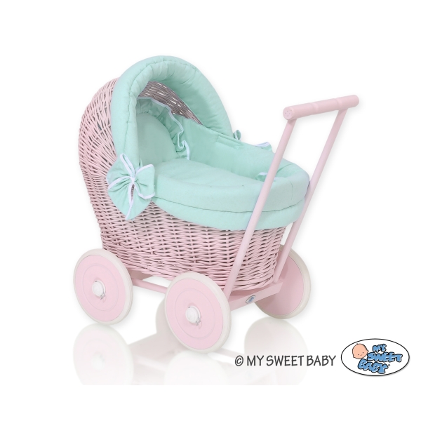 Landau en Osier Bébé Jouet Menthe Rose