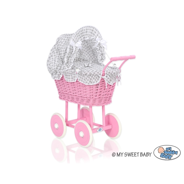 Landau en Osier pour Poupée  Rose