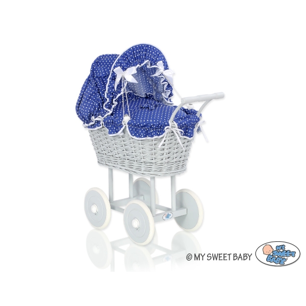 Landau en Rotin pour Poupée avec Textile Gris