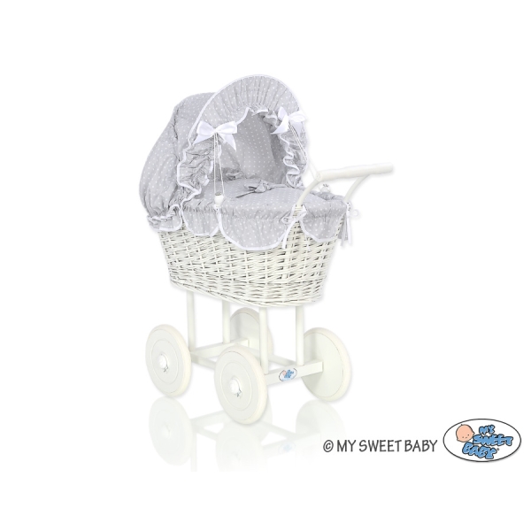 Landau Poupée en Osier Blanc Gris à Pois