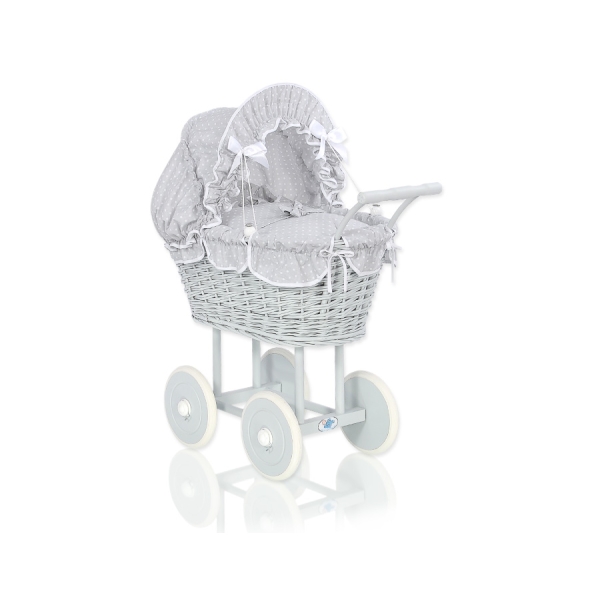 Landau Poupée en Osier Blanc Gris à Pois