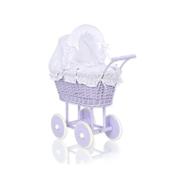 Landau Poupée en Osier Blanc Lila