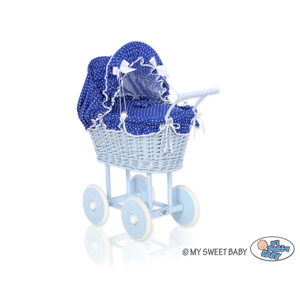 Landau Poupée en Osier Bleu Marine Bleu
