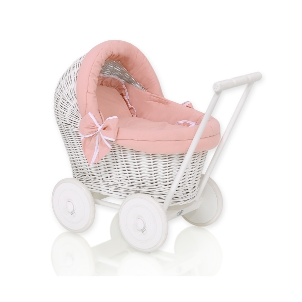 Landau Poupée en Osier Rose Poussiéreux