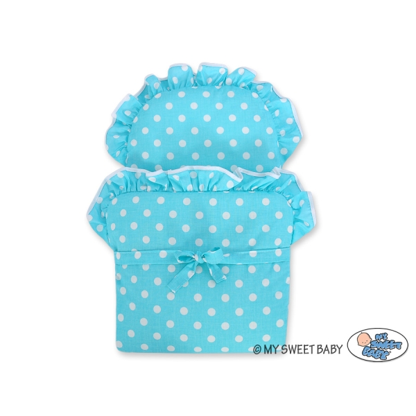 Landau Poupée en Osier Turquoise à Pois