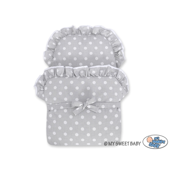 Landau Poupée en Rotin Blanc Gris à Pois Rose Poussiéreux