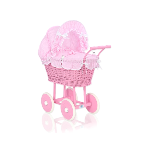 Landau Poupée en Rotin Rose Blanc à Pois