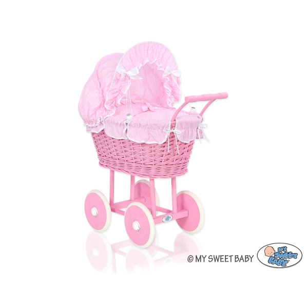 Landau Poupée en Rotin Rose Blanc à Pois