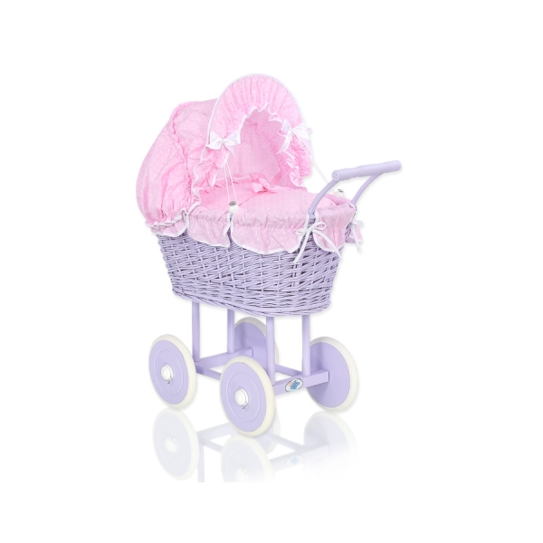 Landau Poupée en Rotin Rose Blanc Lila à Pois
