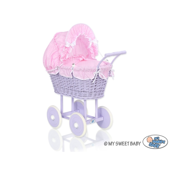 Landau Poupée en Rotin Rose Blanc Lila à Pois