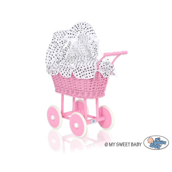Landau Poupée en Rotin Rose Blanc Noir à Pois