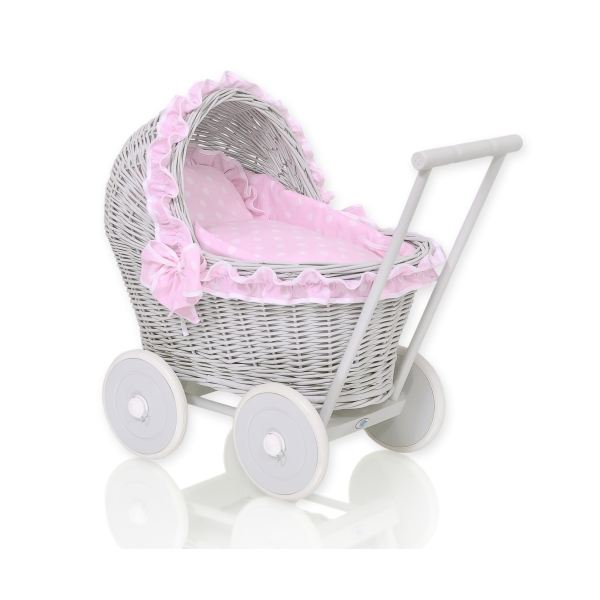 Landau Poupée en Rotin Rose Gris à Pois