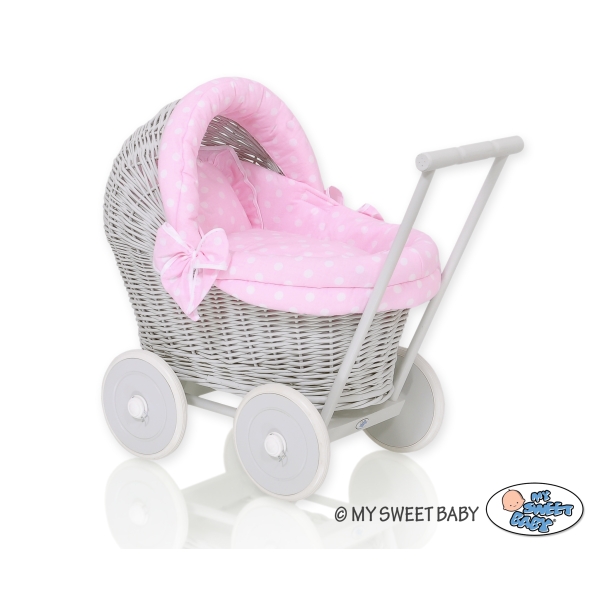 Landau Poupée en Rotin Rose Gris à Pois