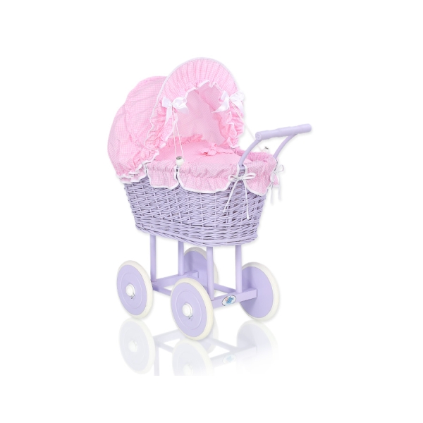 Landau Poupée en Rotin Rose Lila à Carreaux