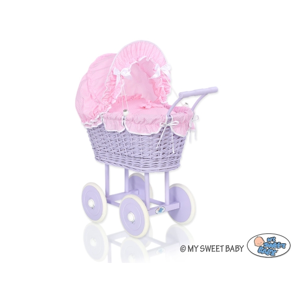Landau Poupée en Rotin Rose Lila à Carreaux